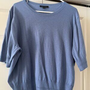 Ann Taylor Blue Short Sleeve Knit Sweater XL Ribbed Hem Lightweight Pullover